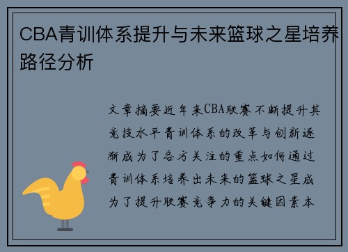 CBA青训体系提升与未来篮球之星培养路径分析