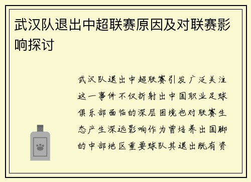 武汉队退出中超联赛原因及对联赛影响探讨